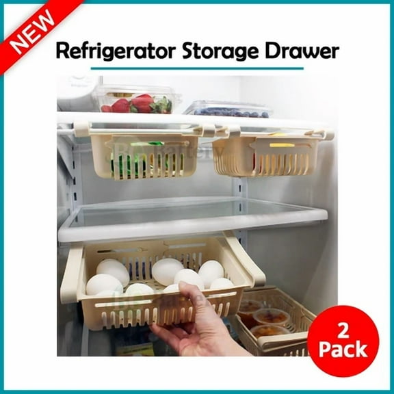 2X Fridge Kitchen Organizer Drawer Basket Stretch Storage Rack Holder Supplies