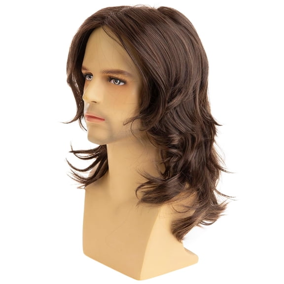 SHILIU-Long Brown Wigs for Men Synthetic Layered Wavy Cosplay Party Wig