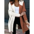 thumbnail image 5 of Women Fall and Winter Open Front Long Sleeve Hooded Knit Cardigan Color Block Outwear Coats White & Red XL, 5 of 7