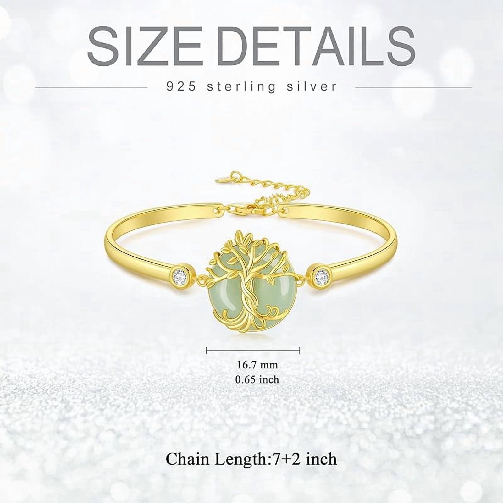 JKR Jade Bracelet for Women 14k Plated Sterling Silver Lotus/Sunflower/Tree of Life/Hummingbird/Dragonfly/Bee/Butterfly/Cat Jade Jewelry Birthday Mothers Day Gifts for Mom Grandma