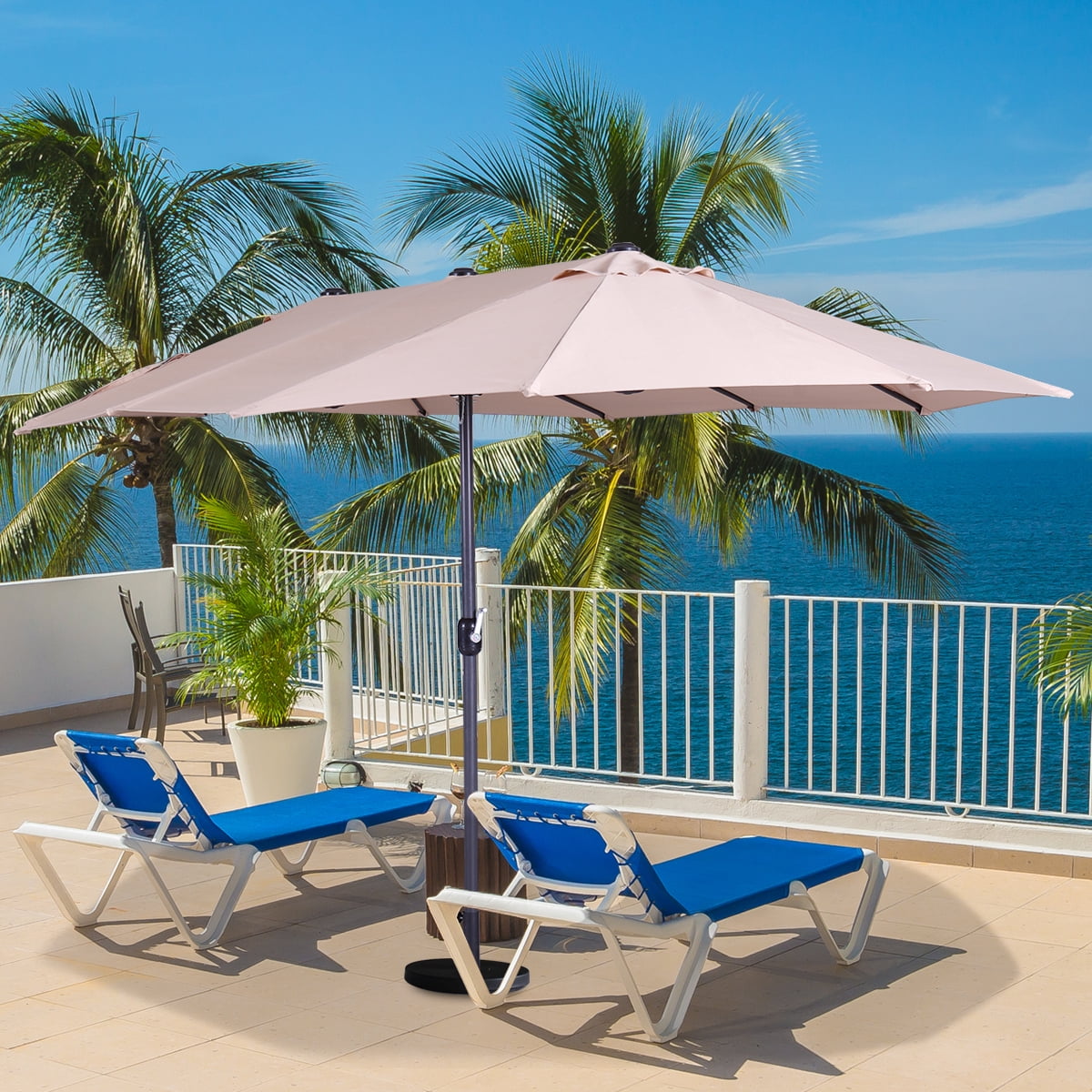 Jaxpety 15 Ft Large Outdoor Twin Patio Market Umbrella Garden Yard Sun Shade Offset Crank Canopy Khaki Walmart Com Walmart Com