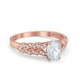 thumbnail image 2 of Solitaire Floral Accent Oval Rose Tone CZ Ring 925 Sterling Silver Size 8, 2 of 3
