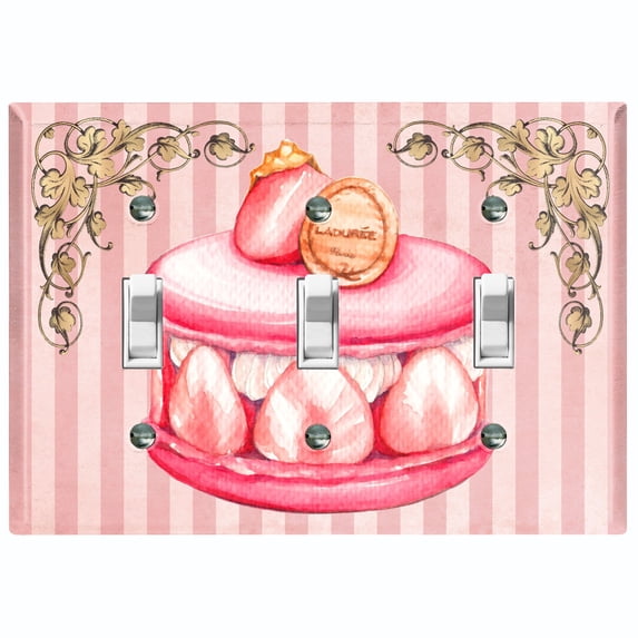 Metal Light Switch Plate Cover Giant Pink Strawberry Macaroon Stripes CAK045