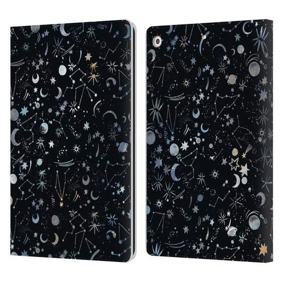 Head Case Designs Officially Licensed Ninola Patterns 4 Astrology Space Black Leather Book Wallet Case Cover Compatible with Apple iPad 10.2 2019/2020/2021