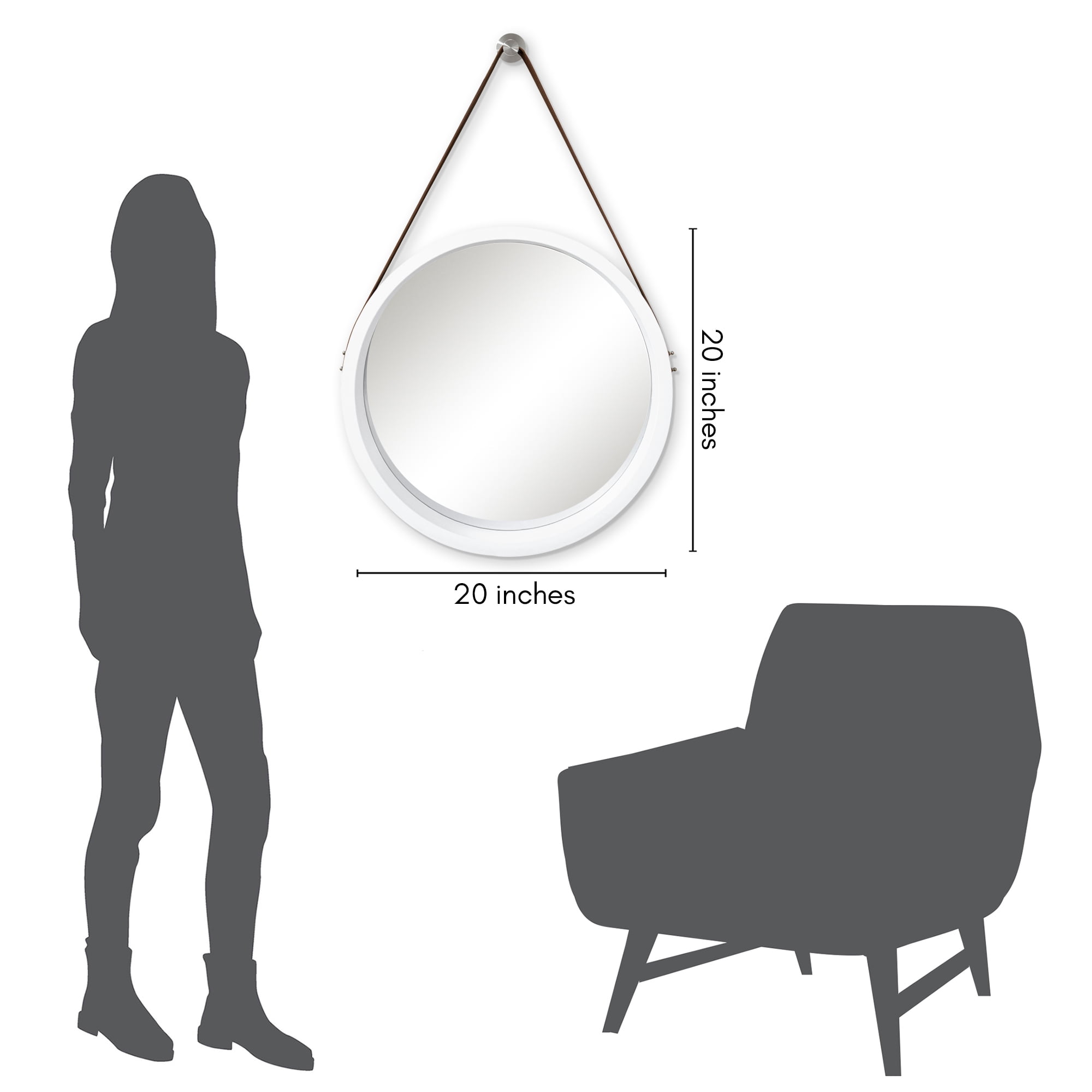 Americanflat - 20x20 White Round Mirror with Strap Circle Mirror for Bathroom, Bedroom, Entryway, Living Room