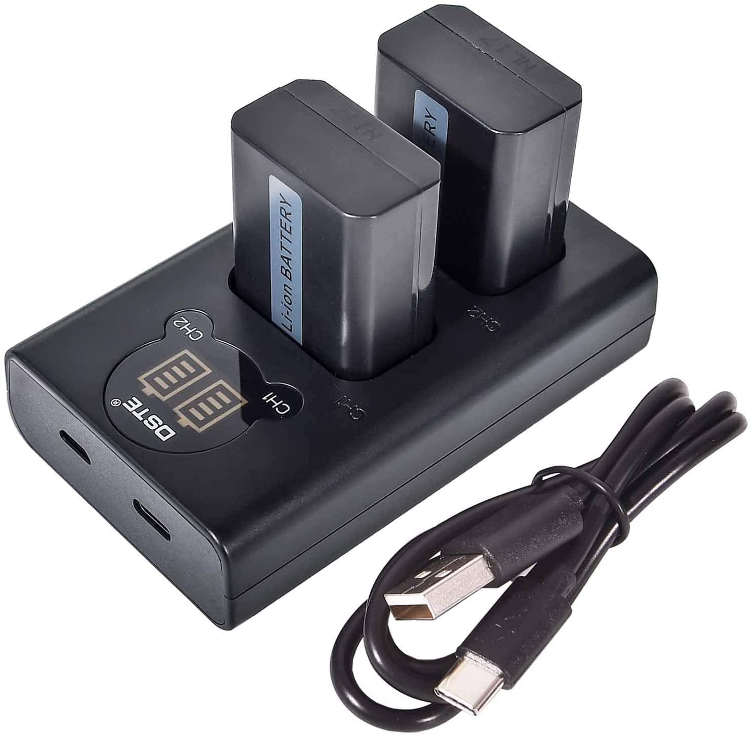 DSTE Replacement for 2x NPFW50 + Dual LCD Battery Charger Compatible Sony Alpha 7 7R 7R II 7S