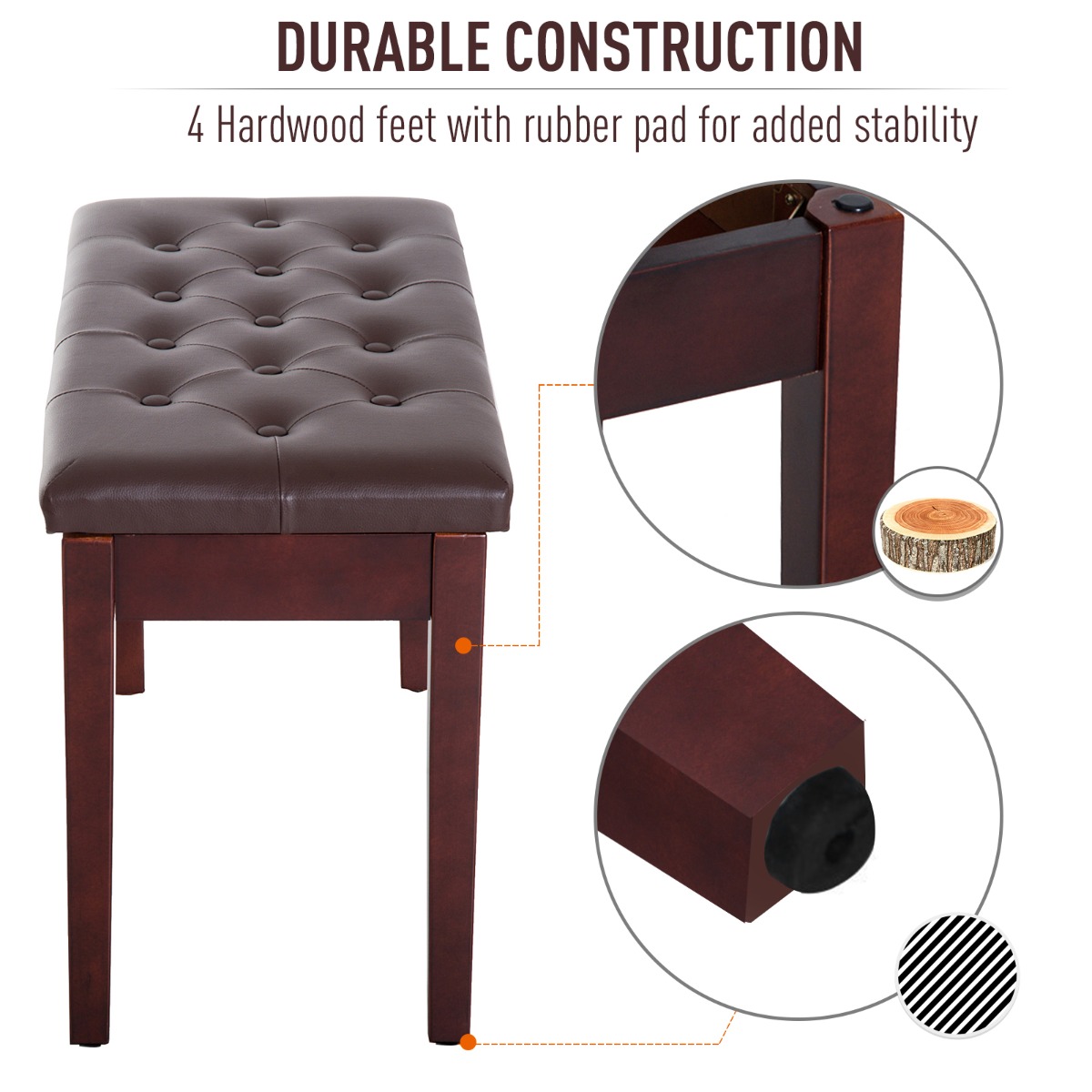 Doubleblack Piano Stool Double Duet With Music Storage Faux Leather Bench Wide Seat Solid Wood 74.5 x 32.5 x 47.5 CM Black