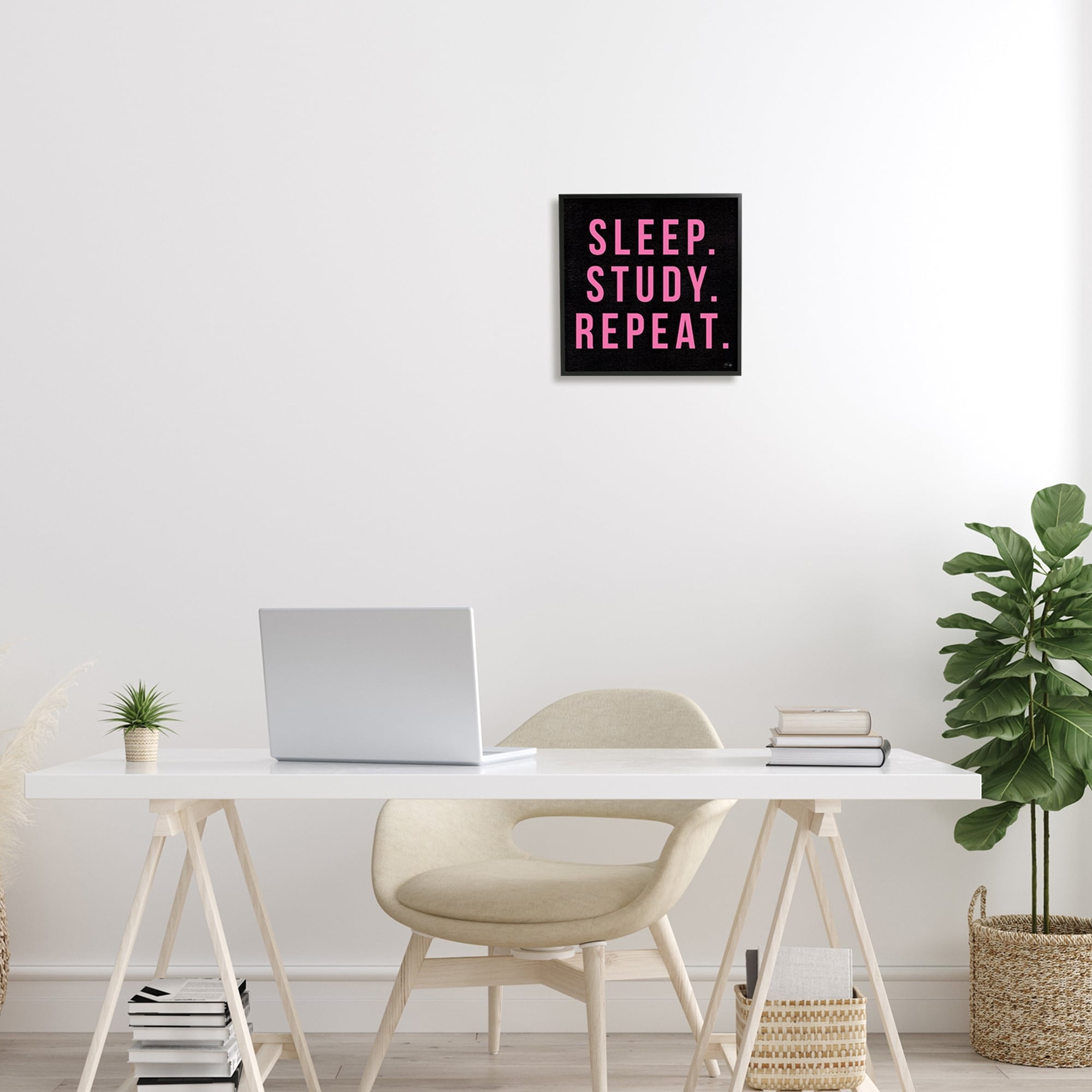 Stupell Industries Sleep Study Repeat Black & Pink Student Typography Framed Wall Art, 24 x 24, Design by Yass Naffas Designs