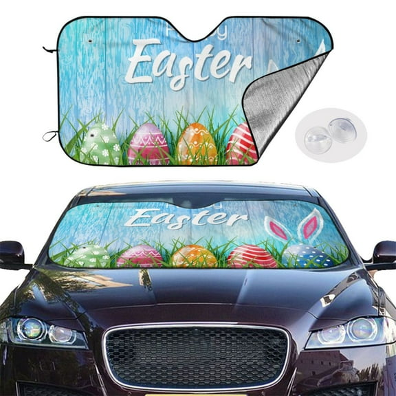 Picia Happy Easter Curved Windshield Sunshade Accordion Folding Style Auto Shade for Car Truck SUV Van Blocks UV Ray Sun Visor Protector -Small