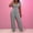 Gray, variant on Women's 2 Piece Outfits Square Neck Short Sleeve Top Wide Leg Pants Tracksuit Lounge Sets Pink S