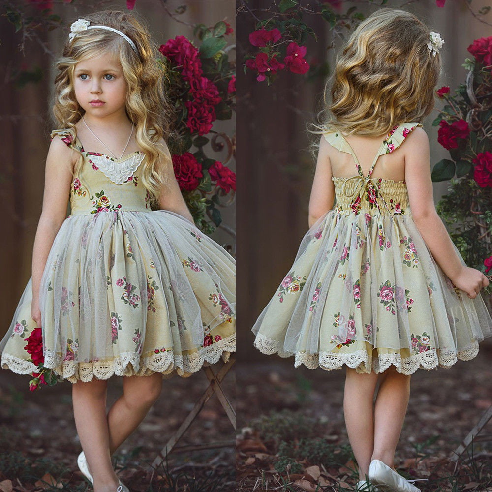 Baby Girls Infant Kids Floral Tutu Straps Backless Clothes Princess Dress 