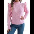 thumbnail image 1 of Suéteres de Mujer, Suéter de Cuello Redondo con Volantes, Larga, Color Liso, Holgados, para Invierno 2025. Rosa M, 1 of 9