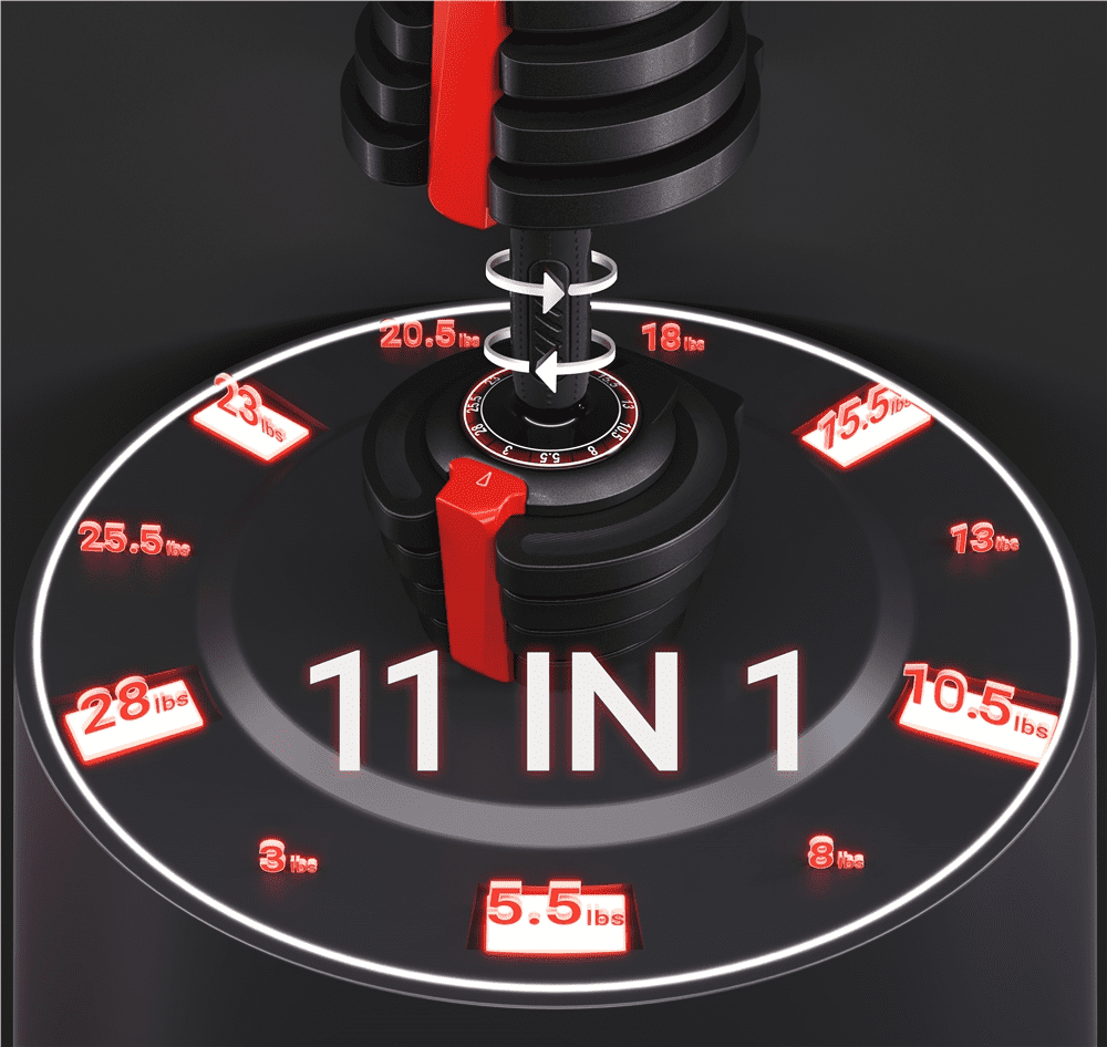 Renwick 11-in-1 Adjustable Dumbbell Weight For Home Gym, Black & Red