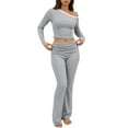 thumbnail image 4 of Miluxas Lounge Sets for Women 2 Piece Outfits Crop Tops with Fold Over Flare Leggings Spring Loungewear Fitted Pajama Sets Gray XL(XL), 4 of 4