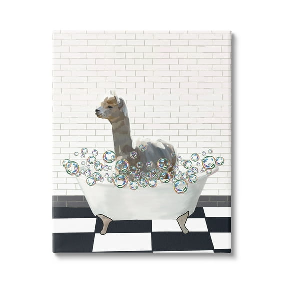 Stupell Industries Llama in Bathtub Animals & Insects Painting Gallery Wrapped Canvas Print Wall Art, 16 x 20