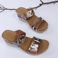 thumbnail image 4 of Wedge Sadnals for Women Leopard Print Open Toe Slides Slip on Summer Beach Shoes Casual Arch Support Walking Shoes Khaki Size 9, 4 of 6