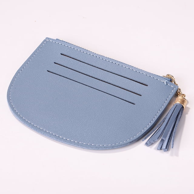 Billetera Cartera delgada en forma de U para mujer, monedero corto de cuero con borlas, moda con múltiples ranuras