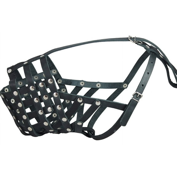 Real Leather Cage Basket Secure Dog Muzzle - Great Dane, Saint Bernard, Mastiff(Circumference 18.5', Snout Length 4.7')