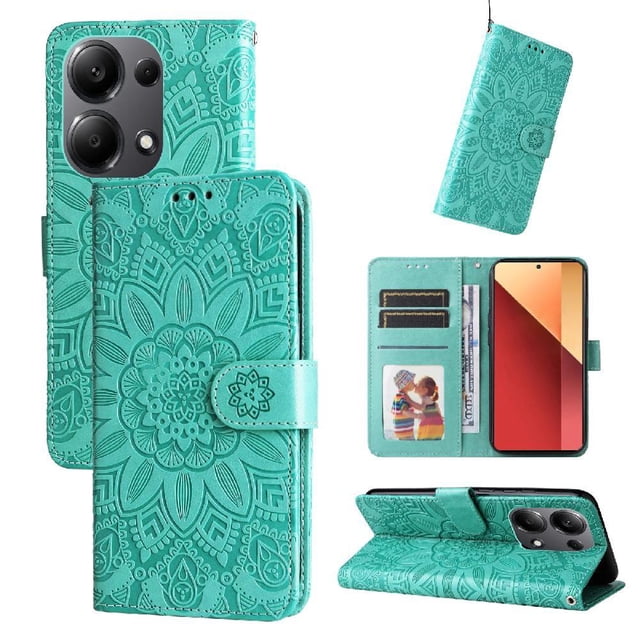 Funda tipo cartera GANGXUN para Xiaomi Redmi Note 13 Pro 4G , diseño girasol, cuero PU, soporte, cierre magnético, tarjetero