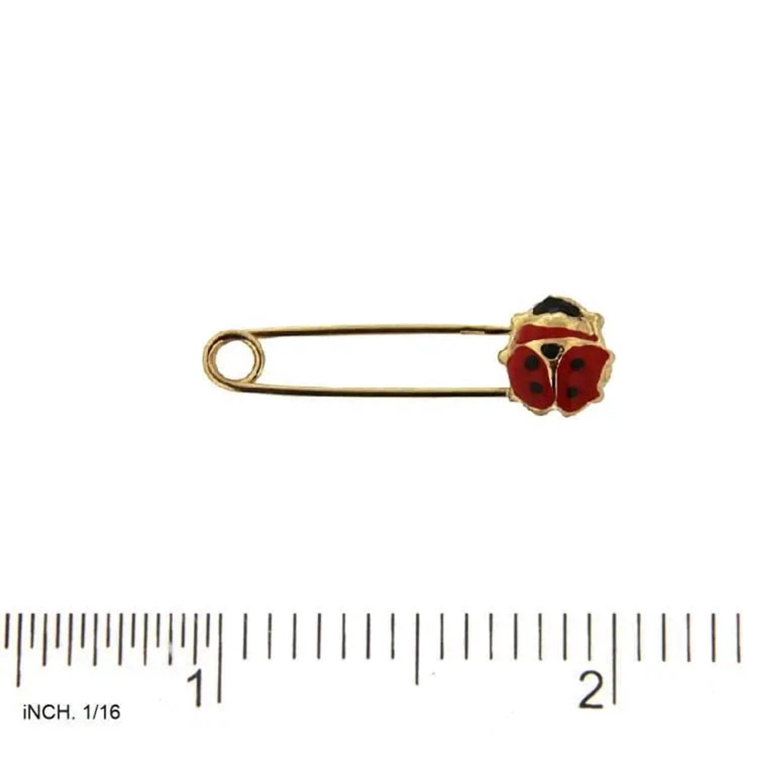 18K  YG Safety Pin with Red Lady Bug (27mm X 5mm)
