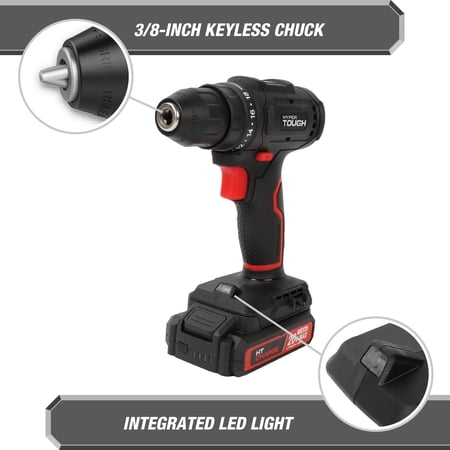 HYPER TOUGH 20V MAX BRUSHLESS CORDLESS DRILL DRIVER WITH 1.5AH LITHIUM-ION BATTERY AND CHARGER