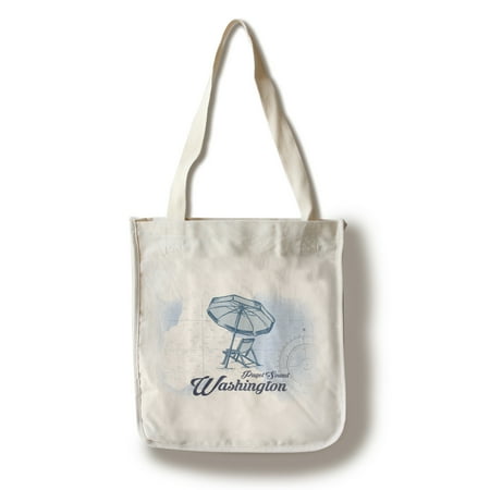 Puget Sound, Washington - Beach Chair & Umbrella - Blue - Coastal Icon - Lantern Press Artwork (100% Cotton Tote Bag -