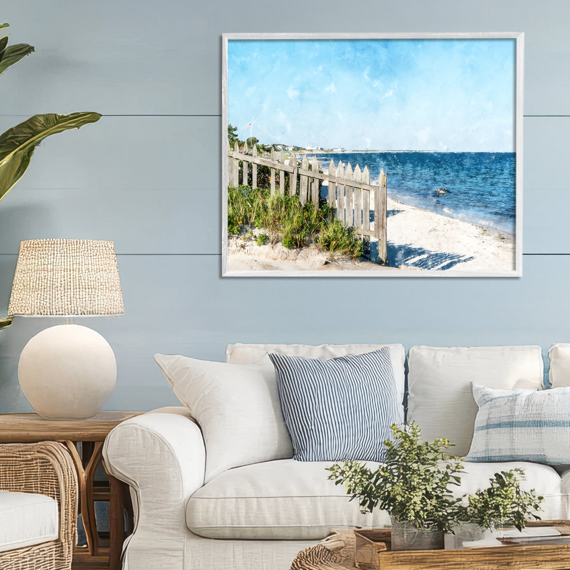 Stupell Industries Beach Pickets View White Framed Giclee Art, design by Kim Curinga