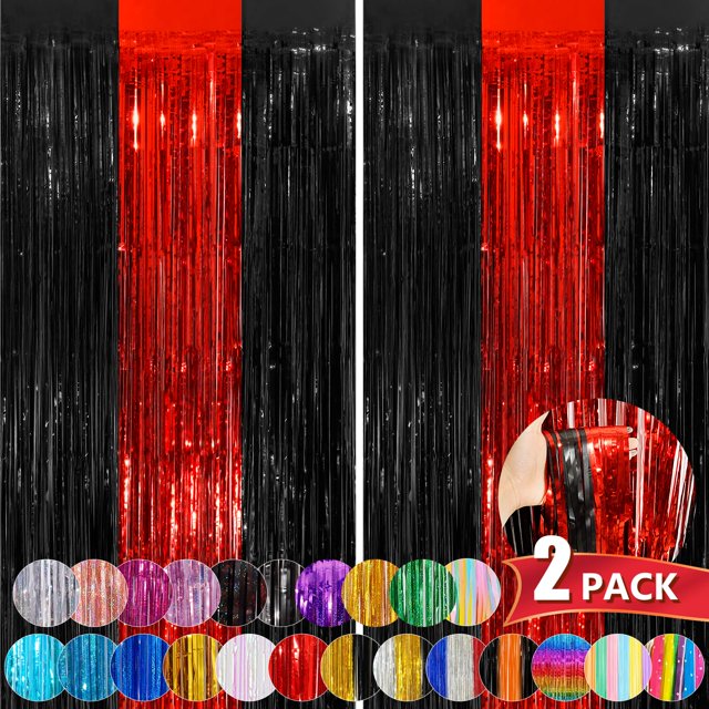 Cortinas con flecos de aluminio NUWDHP, negras y rojas, 1 m x 2,5 m, paquete de 2