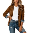 thumbnail image 2 of Zivyakyro Long Sleeve Women Blazer Button down Fall Women Jacket Casual Loose Faux Leather Plain Outerwear Brown L, 2 of 6