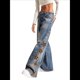 thumbnail image 2 of Pantalones Vaqueros Holgados Y2k Desgastados para Mujer, Estilo Boyfriend, con Bordados, Rotos, de Pierna y Retazos, de Cambray y Cintura Alta. Azul M, 2 of 9