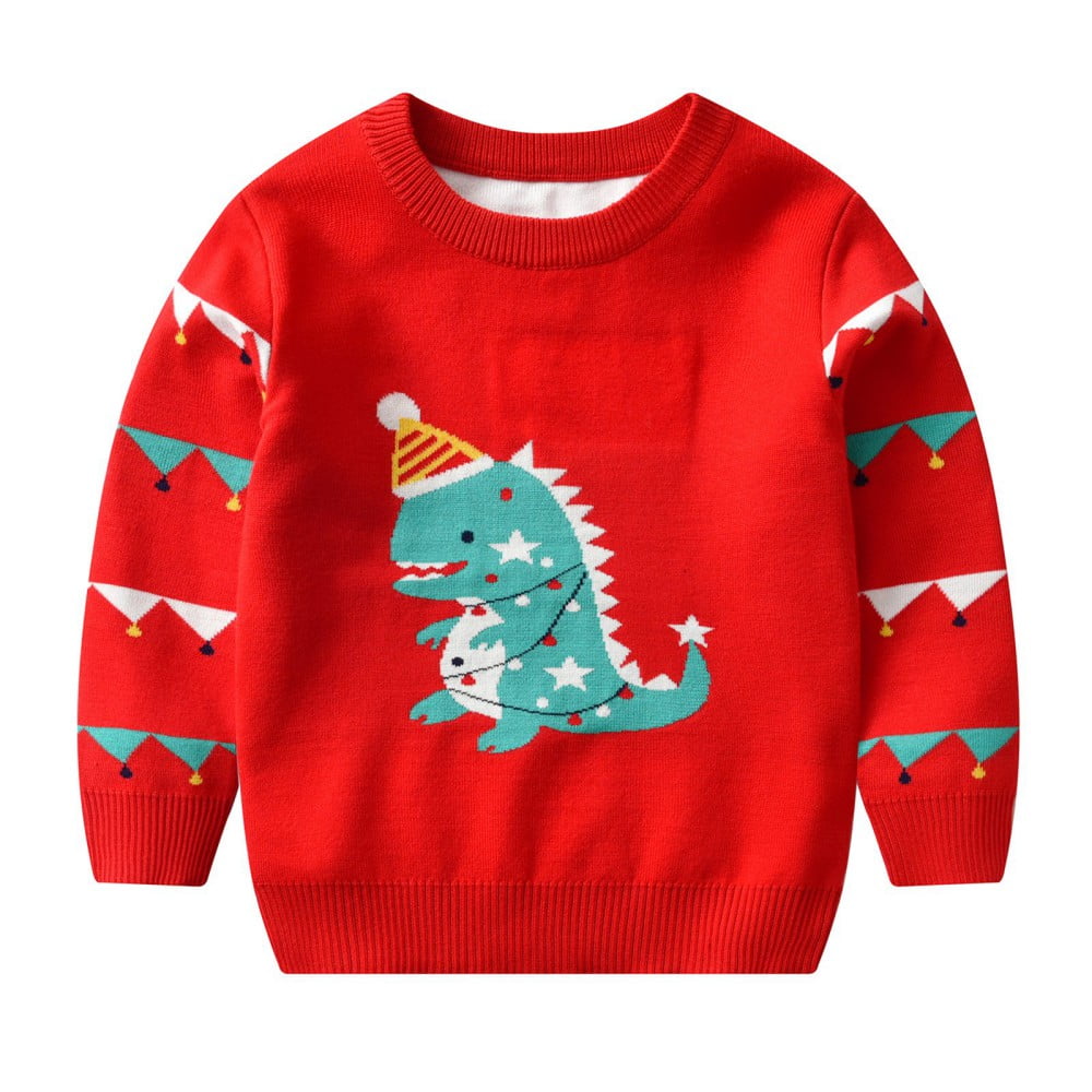 Little Hand Boys Christmas Jumpers Kids Xmas Dinosaur Knitted Sweaters Toddler Cotton Sweatshirts Long Sleeve Pullover T Shirts for Age 1-6 Years 