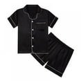 thumbnail image 1 of Summer Kids Girl Pure Color Imitate Silk Pajamas Short Sleeve Blouse Short Pants Sleepwear Suit ,5-14 Years, 1 of 6