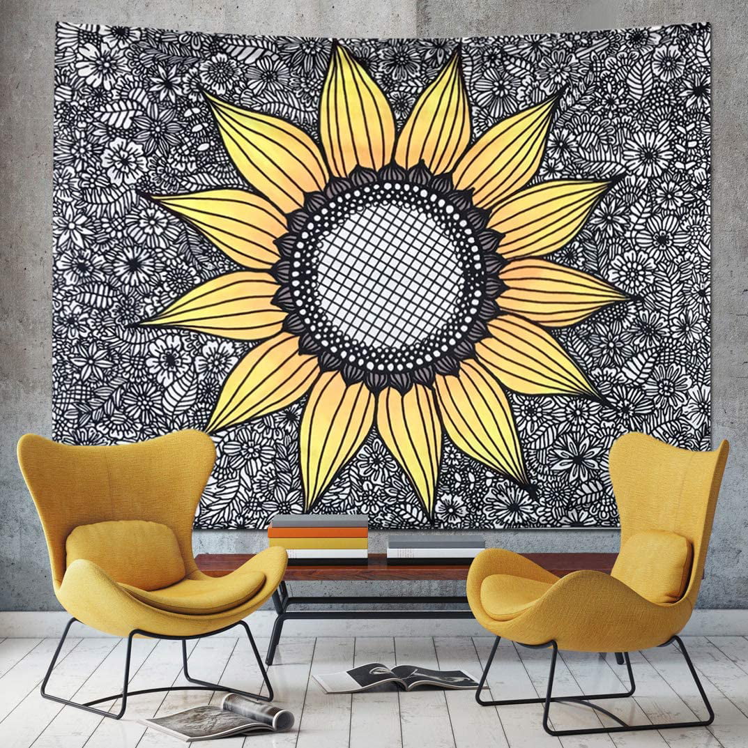 Yellow Sunflower and Sun Pattern Tapestry Wall Hanging Living Room Bedroom Dorm 