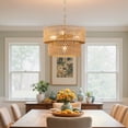 thumbnail image 2 of EDISHINE 4-Light 17.7" Hand-Woven Paper Rope Drum Chandelier, Adjustable 45.3" Chain, Double-Layer Woven Shade, Modern Farmhouse Pendant Light for Dining Room Living Room Bedroom, E26 Base, 2 of 7