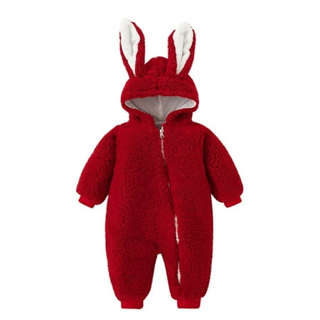 

GYRATEDREAM 0-12M Baby Girls Boys Romper Hooded Unisex Fleece Jumpsuit Newborn Onesie Outwear Outfits for Winter