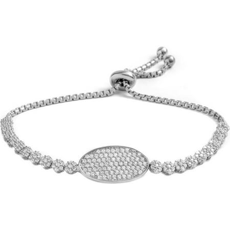 Pori Jewelers Oval CZ Sterling Silver Friendship Bolo Adjustable Bracelet