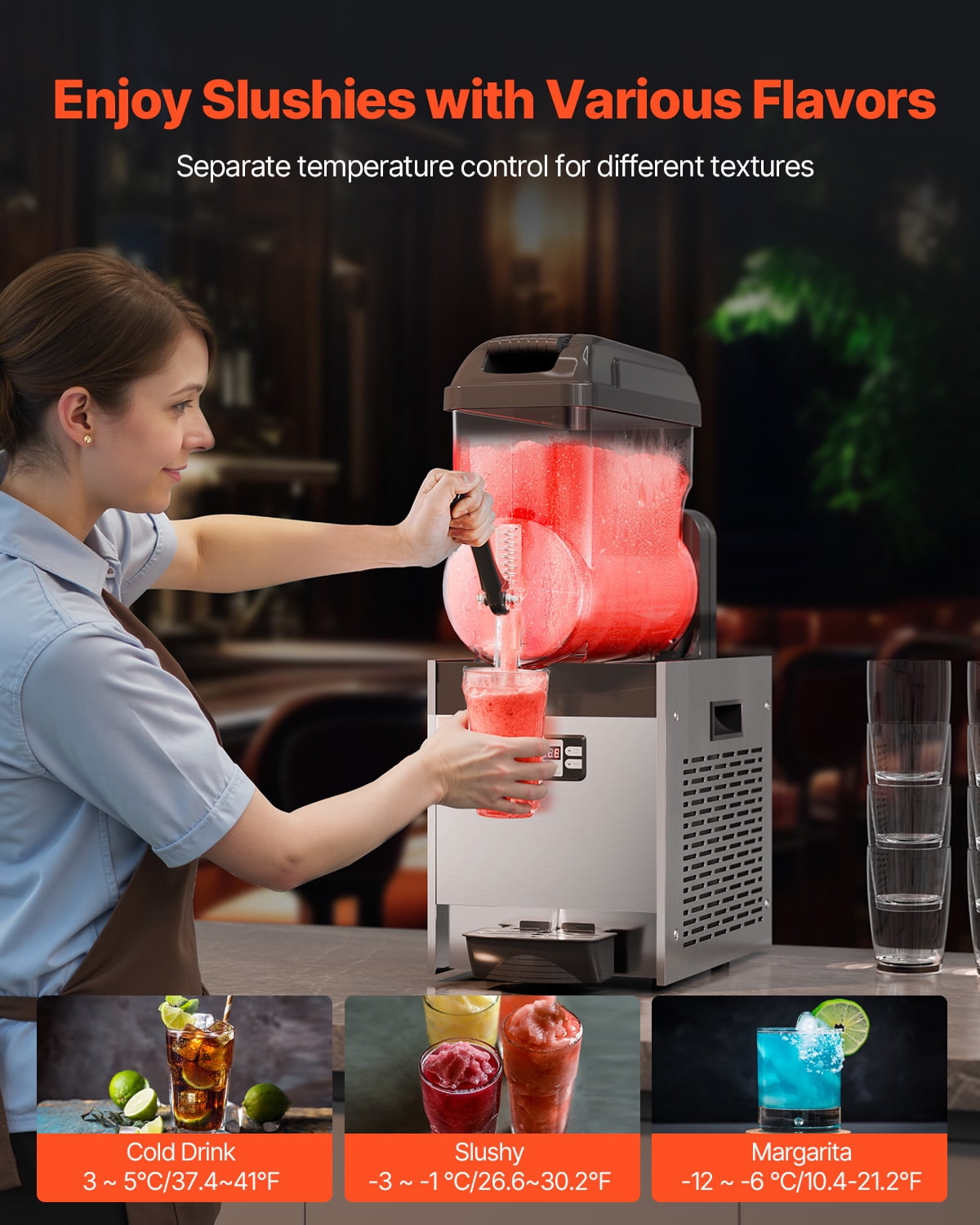 KFFKFF Commercial Slushy Machine, 12L Single Tank Frozen Beverage Maker, Stainless Steel Smoothie and Frozen Drink Machine, Ideal for Home Gatherings, Restaurants, Cafes, and Bars