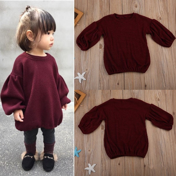 1-6 Years Baby Girl Lantern Sleeve Warm Round Neck Tops Shirts T-Shirt Clothes Tee