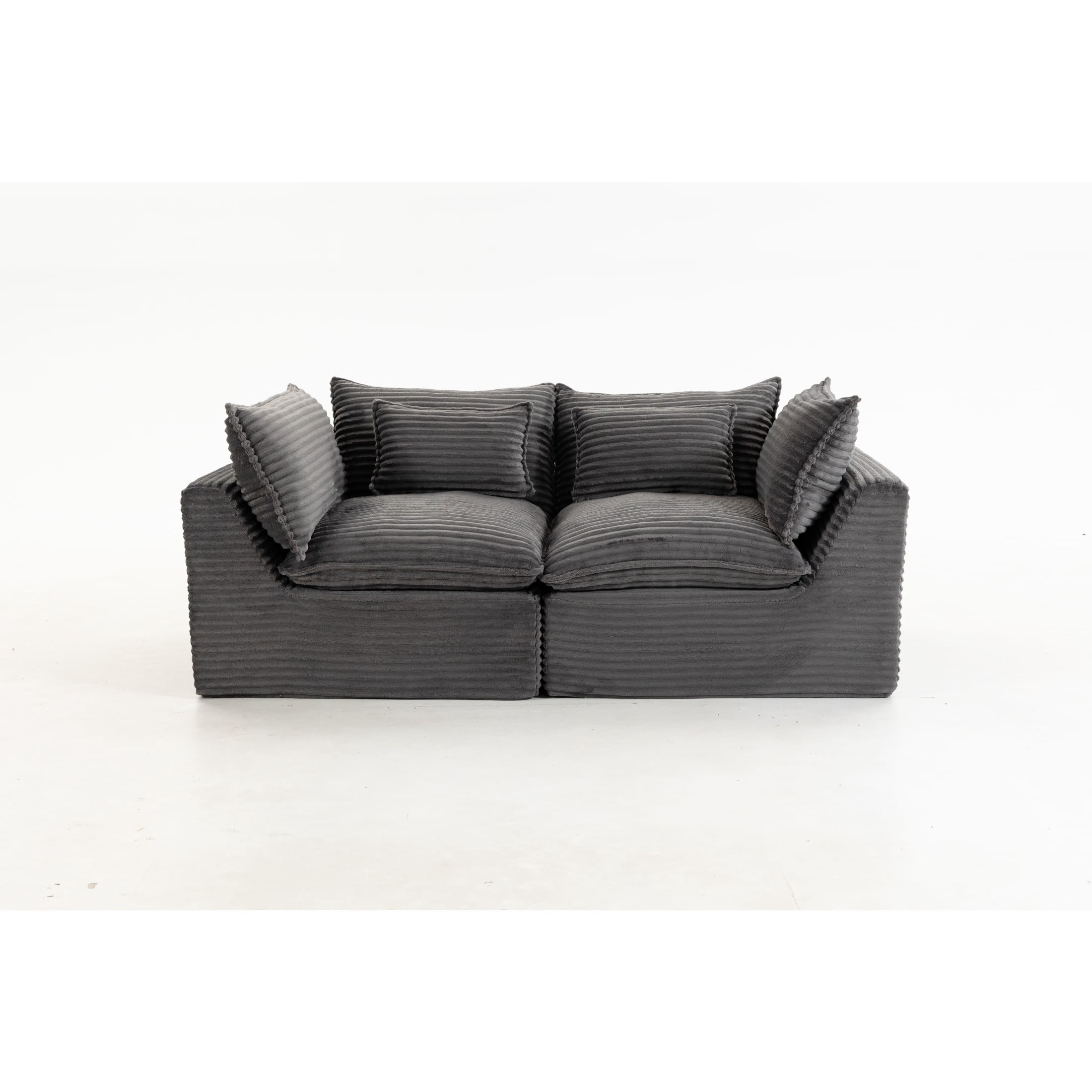 GDF Studio Lunas 74.8" Oversized Modular Corduroy Cloud Sectional Sofa, 2-Seat Comfy Couches for Living Room, Grey