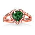 thumbnail image 2 of Gem Stone King 18K Rose Gold Plated Silver Green Nano Emerald and White Moissanite Ring for Women (1.51 Cttw, Gemstone May Birthstone, Heart Shape 8MM, Available in Size 5,6,7,8,9), 2 of 4