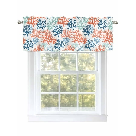 Ocean Color Coral Valances for Windows Rod Pocket Kitchen Valance Curtains - Soft & Washable Small Window Treatment for Living Room Bathroom Cartoon Abstract 42x12 Inch 1 Panel