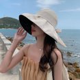 thumbnail image 5 of Sombrero de pescador con circunferencia de 55-60cm, sombrero protector solar para mujer, color sólido, ala grande, sombrero de pescador anti-ultravioleta, sombrero de sol de verano con lazo, 5 of 5