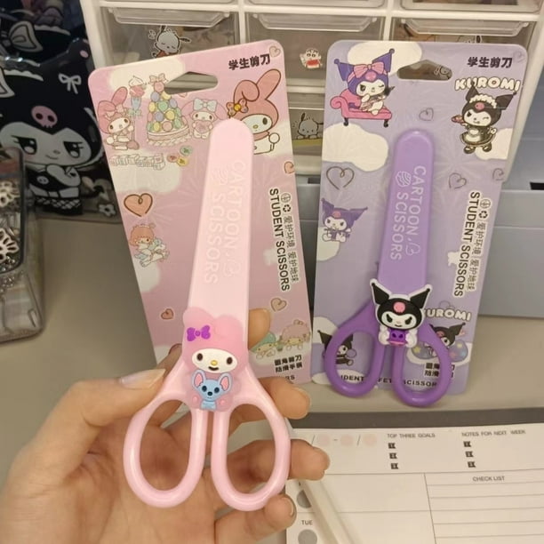 Sanrio Kuromi Cinnamoroll Melody-Tijeras hechas a mano Kawaii, carcasa de silicona de seguridad para niños, papelería para niños, suministros escolares, regalo