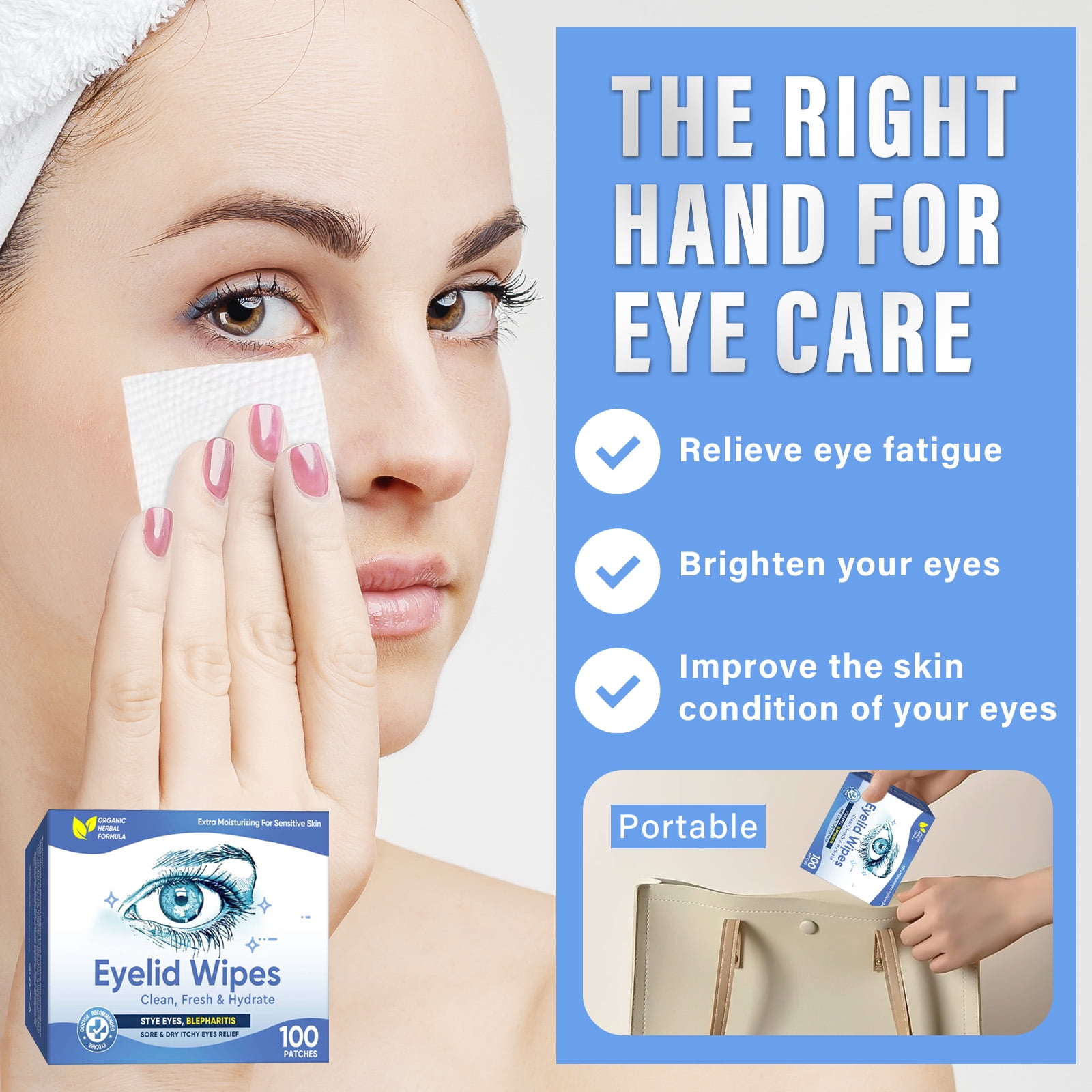 Eyelid Wipes Cleansing Wipes for Dry Eyes – Rinse Free Eye Lid Cleaning Wipes, Individually Wrapped Travel Eye Wipes, 100 Count