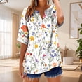 thumbnail image 2 of GNFQXSS Women Vintage Floral Print V Neck Short Sleeve Blouse Casual Flowy Lightweight Pullover Top For Weekend Outings White L, 2 of 5