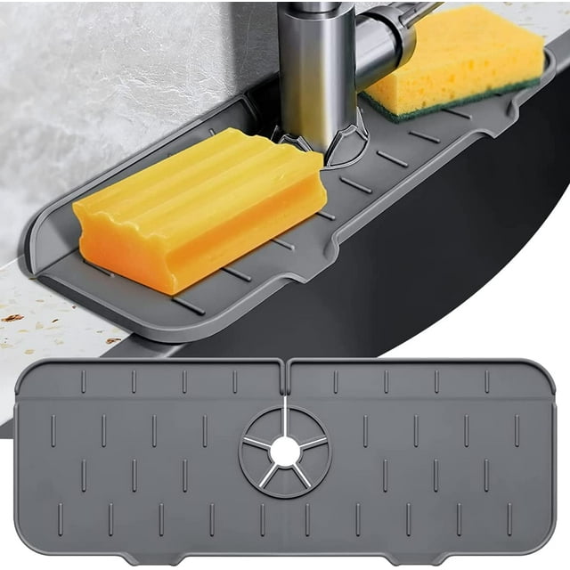 Silicone Kitchen Faucet Sink Splash Guard, Gray Rubber Dry Mat for Kitchen and Bathroom Countertop Protection (Gray)
