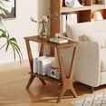 thumbnail image 3 of Tribesigns Retro 2-Tier Side Table, 23.6" Wooden Sofa End Table with Open Storage Shelves for Living Room, Bedroom, Small Space, Vintage Brown, 3 of 9