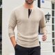 thumbnail image 1 of pstuiky Camisas de manga larga abrigadas para hombre, Blusa/camisa informal y moderna de color liso con cuello redondo y botones en bloques de color para hombre Tops casuales para hombres l, 1 of 9