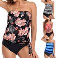 thumbnail image 2 of Jacenvly Tankini Swimsuits for Women New Style Sleeveless Striped Boat Neck Surfing Swimwear Skin-Friendly Two Piece Bandeau for Women Loose Fit Bathing Blouson Swim Tank with Shorts Blue, 2 of 10