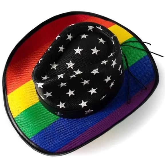 Jiibva Western Outback Cowboy Hat Men's Women's Style Classic Rainbow Straw Western Cowgirl Hat Knitting Outdoor Straw Hats